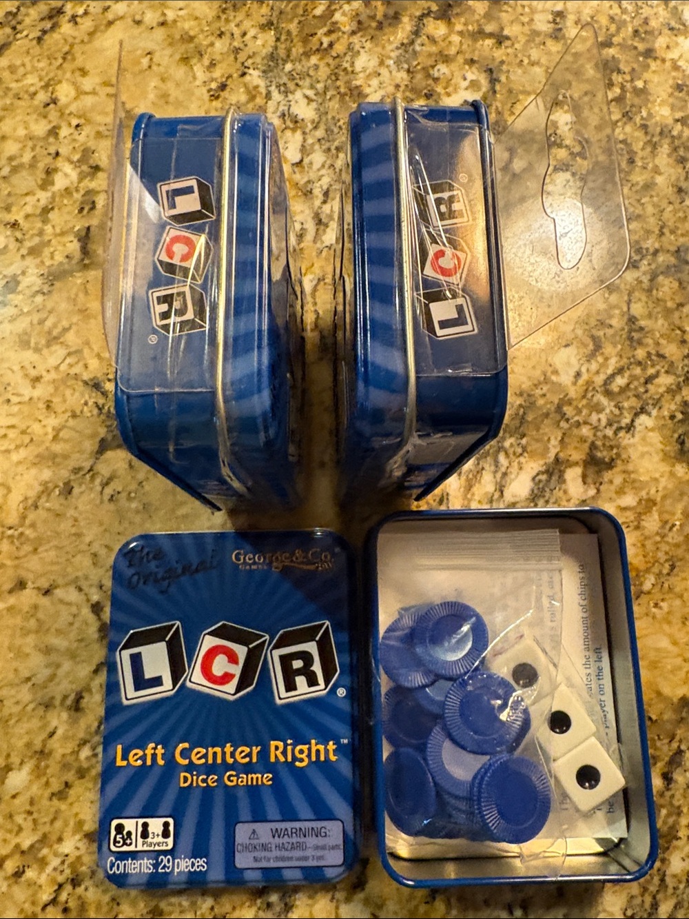 LCR Left Center Right Dice Game - Blue Tin Set by
